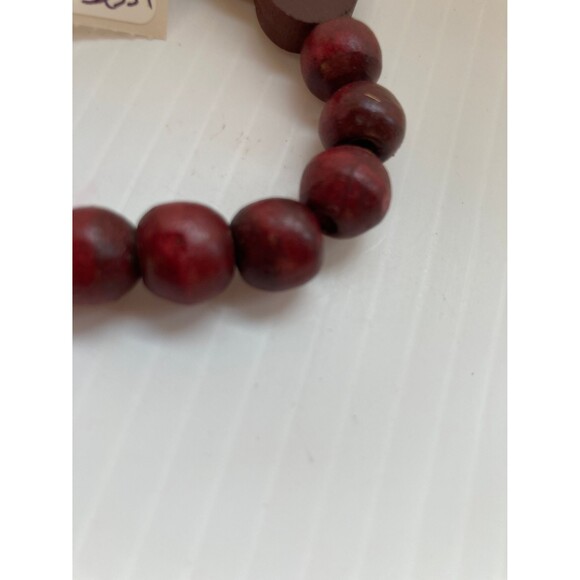 HEART Bracelet Love Romance Pendant Burgundy Red Wood Stretch 10mm Beads - Picture 6 of 7